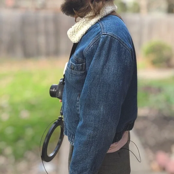 VTG Saugatuck Men XL Sherpa Jacket Dry Goods Denim Trucker 42 Zip Up Bomber Coat